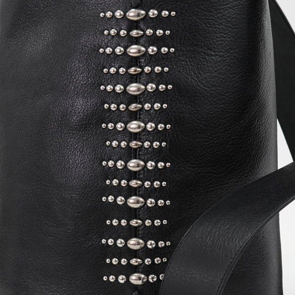 Calleen Cordero Sancha Nisha Messenger Black Leather W/ Nickel Art