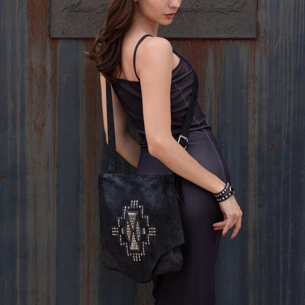 Calleen Cordero Scara Tribecca Messenger Black Jasper W/ Black & Nickel