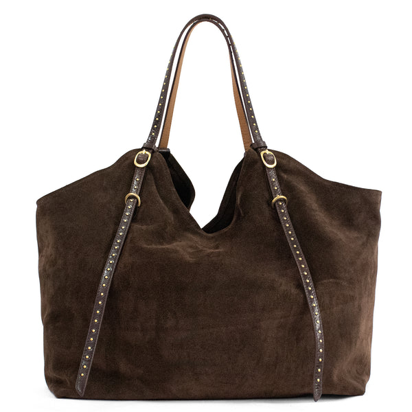 Calleen Cordero Sioux Tote Cognac Suede W/ Brass Art