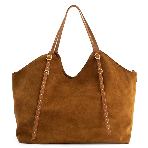 calleen cordero Sioux Tote Cognac Suede w/ Brass Art