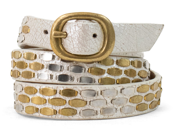 calleen cordero Snake .5" Triple Wrap Bracelet White Pearl Cracked w/ Brass & Nickel Art