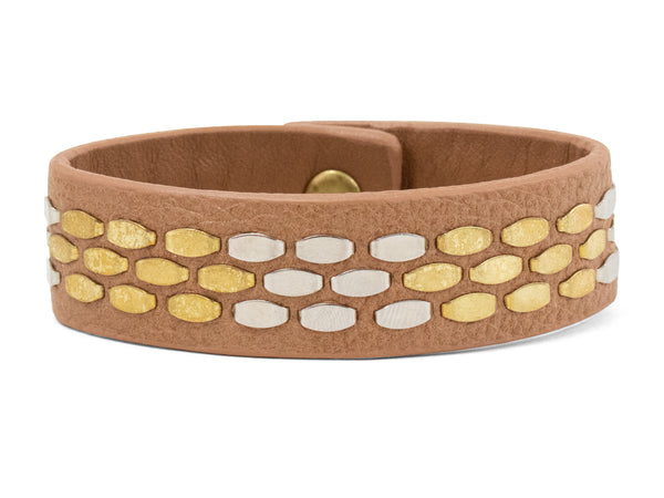 Calleen Cordero Snake .75" Bracelet Brown Aniv Leather W/ Brass & Nickel Art