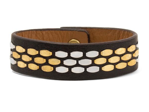 calleen cordero Snake .75" Bracelet Brown Aniv Leather w/ Brass & Nickel Art