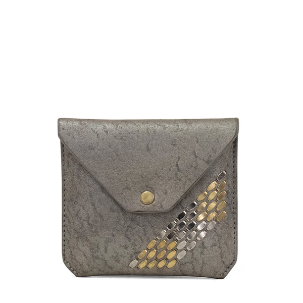 Calleen Cordero Snake Credit Card/Coin Purse Burgundy Aniv Leather W/ Brass & Nickel Art