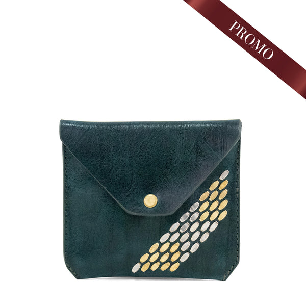 Calleen Cordero Snake Credit Card/Coin Purse Burgundy Aniv Leather W/ Brass & Nickel Art