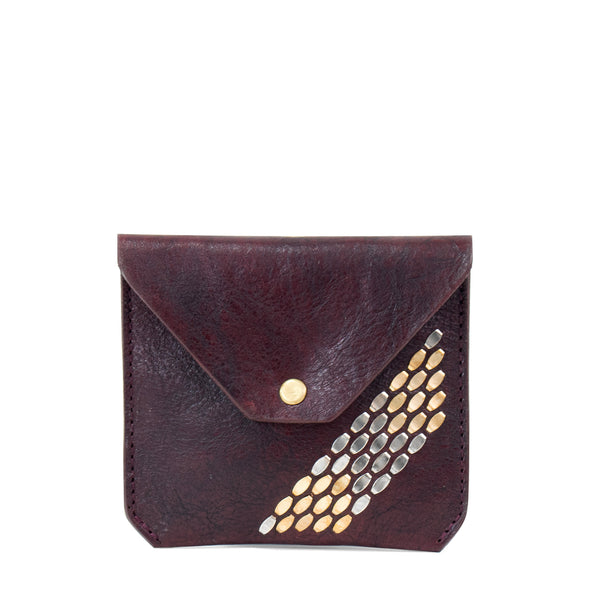 calleen cordero Snake Credit Card/Coin Purse Burgundy Aniv Leather w/ Brass & Nickel Art