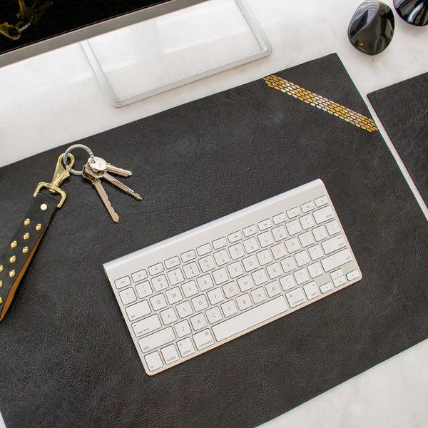 Calleen Cordero Snake Desk Blotter (15" X 22") Black W/ Nickel & Brass