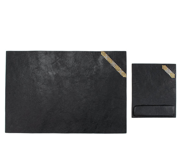 Calleen Cordero Snake Desk Blotter (15" X 22") Black W/ Nickel & Brass