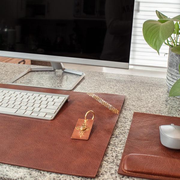 Calleen Cordero Snake Desk Blotter (15" X 22") Cognac W/ Nickel & Brass