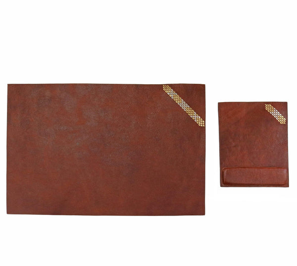 Calleen Cordero Snake Desk Blotter (15" X 22") Cognac W/ Nickel & Brass