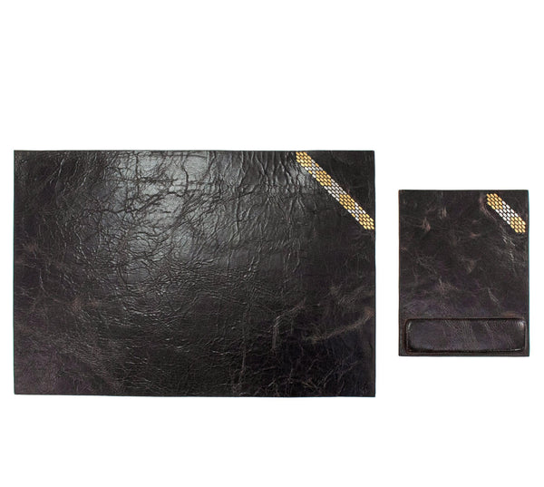 Calleen Cordero Snake Desk Blotter (15" X 22") Espresso Rodeo W/ Nickel & Brass