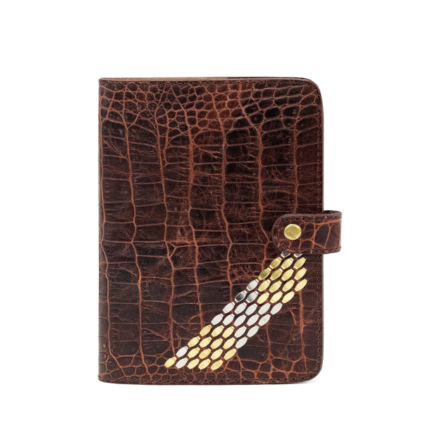 calleen cordero Snake Notebook 4 1/2" w x 6 h " Black Croco w/ Brass & Nickel Art