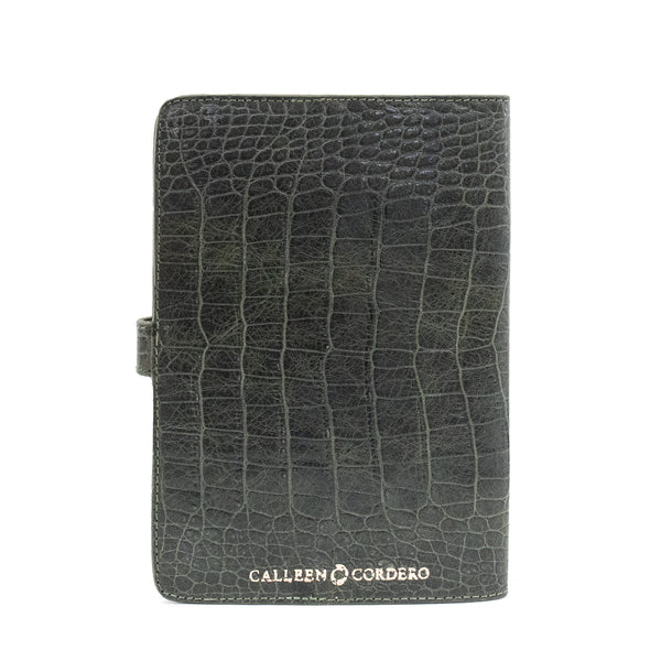 Calleen Cordero Snake Notebook 5 1/2" W X 7 1/2" H Green Croco W/ Brass & Nickel Art