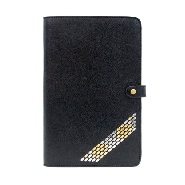 Calleen Cordero Snake Notebook 6" W X 9" H Black Croco W/ Brass & Nickel Art