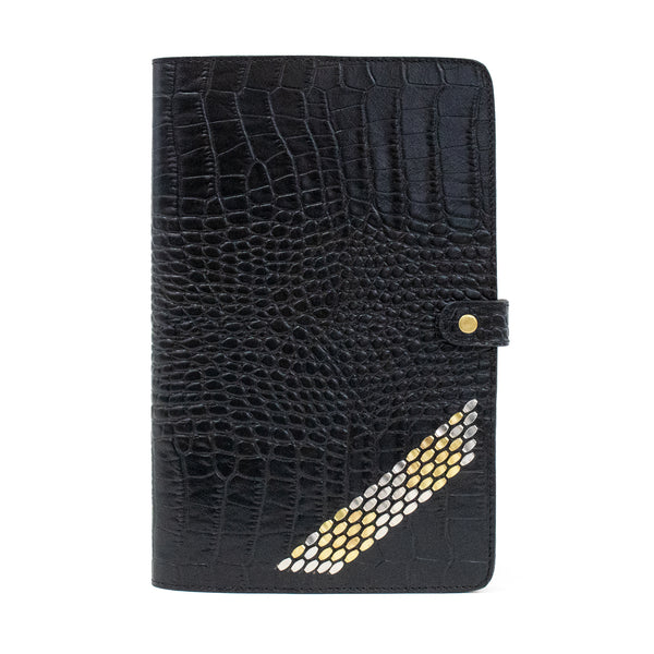calleen cordero Snake Notebook 6" w x 9" h Black Croco w/ Brass & Nickel Art