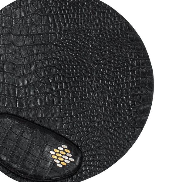 Calleen Cordero Snake Round Mouse Pad Black Croco W/ Nickel & Brass