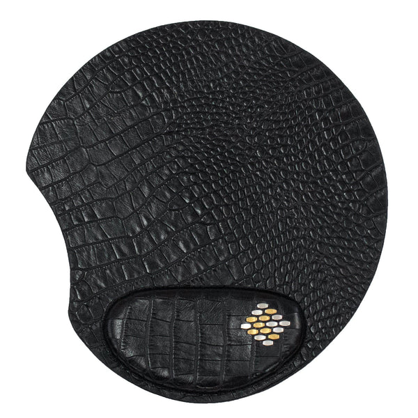 calleen cordero Snake Round Mouse Pad Black Croco w/ Nickel & Brass