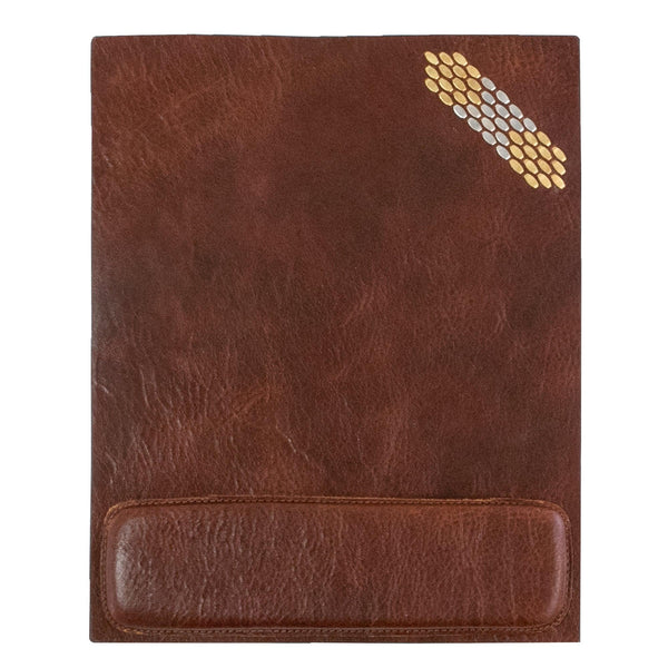 calleen cordero Snake Square Mouse Pad Cognac w/ Nickel & Brass