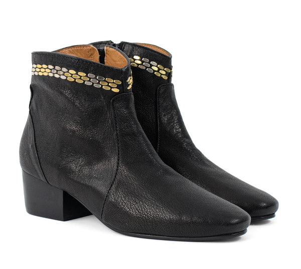 Calleen Cordero Sofi Boot Black Borello W/ Brass & Nickel Art