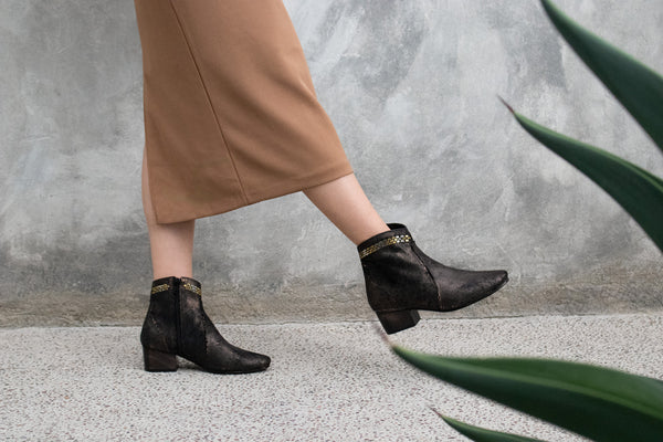 Calleen Cordero Sofi Boot Black Borello W/ Brass & Nickel Art