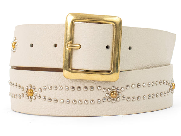 Calleen Cordero Sol 1.5" Belt Chocolate Suede W/ Brass & Nickel Art