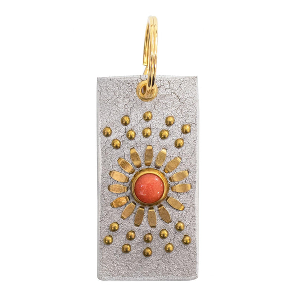 Calleen Cordero Sol Semi-precious Stone Keychain Coral Gold W/ Brass Art