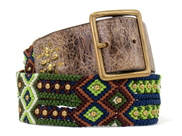 calleen cordero Sona 1.75" Woven Belt Brown El Paso w/ Brass Art