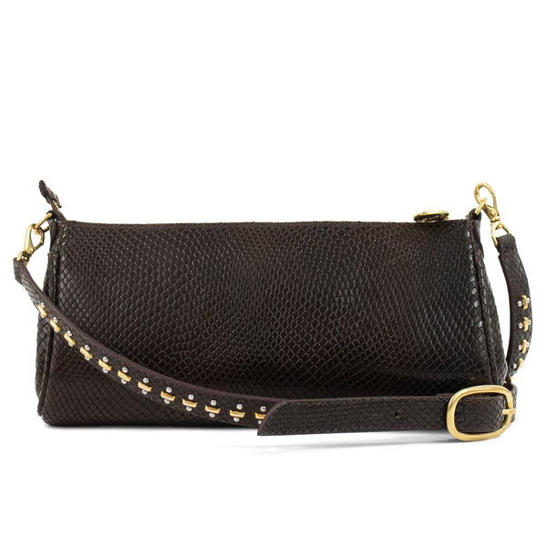 Calleen Cordero Stacy Kim Messenger Linen Lizard W/ Brass & Nickel Art