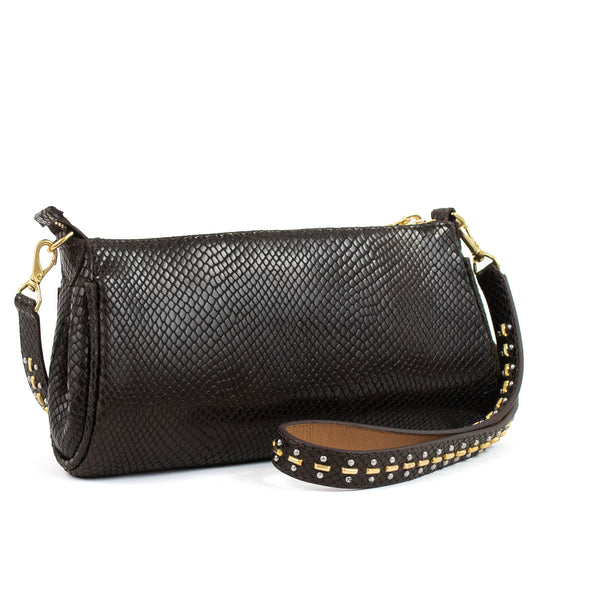 Calleen Cordero Stacy Kim Messenger Linen Lizard W/ Brass & Nickel Art