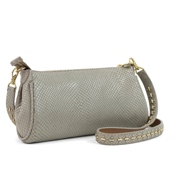 Calleen Cordero Stacy Kim Messenger Linen Lizard W/ Brass & Nickel Art