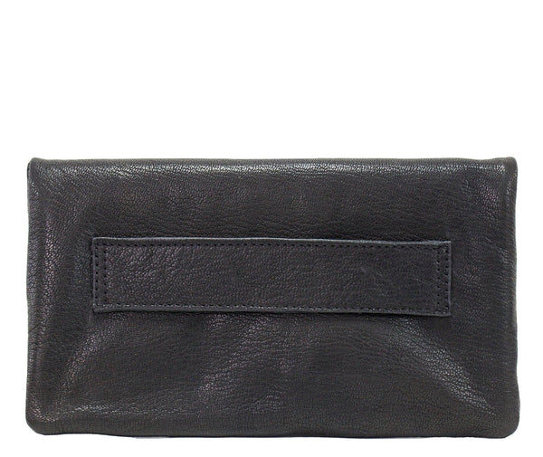 Calleen Cordero Sula Peace Clutch Black Leather W/ Brass & Nickel Art