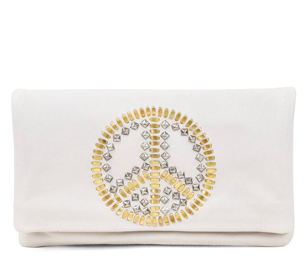 calleen cordero Sula Peace Clutch Black Leather w/ Brass & Nickel Art