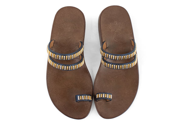 Calleen Cordero Sumi Sandal Navy Metallic W/ Brass & Nickel Art