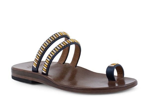 calleen cordero Sumi Sandal Navy Metallic w/ Brass & Nickel Art