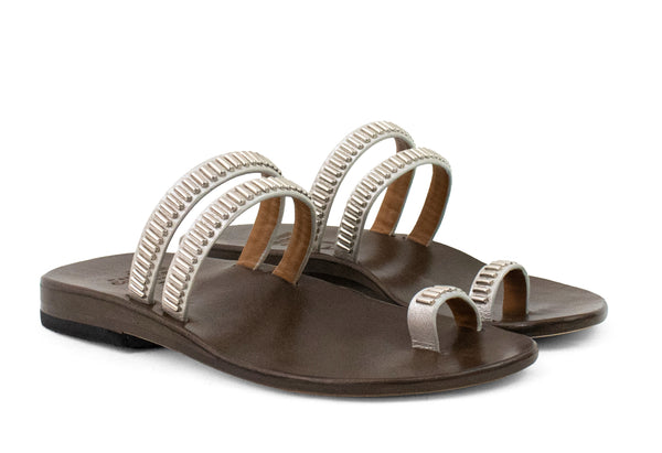Calleen Cordero Sumi Sandal White Pearl Cracked W/ Nickel Art