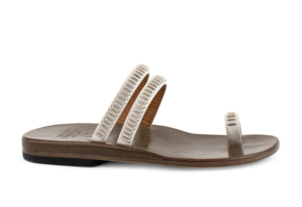 Calleen Cordero Sumi Sandal White Pearl Cracked W/ Nickel Art