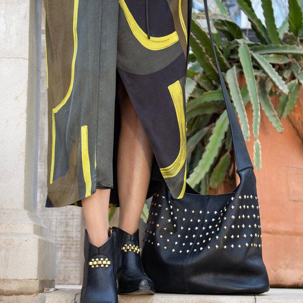 Calleen Cordero Tama Easton Messenger Black Aniline W/ Nickel & Brass Art