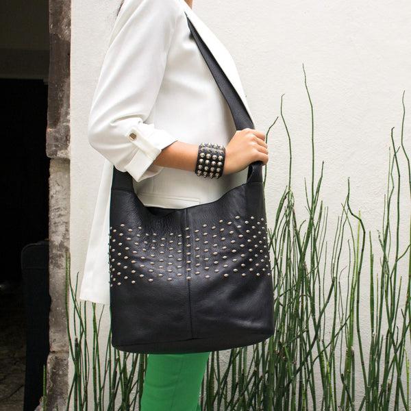 Calleen Cordero Tama "T" Messenger Black Aniline W/ Nickel & Brass Art