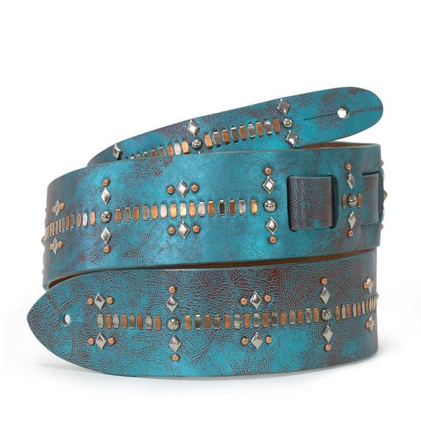 calleen cordero Tamara Guitar Strap Aqua Rust w/ Nickel & Copper Art