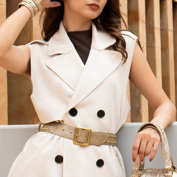 Calleen Cordero Tanto 1.5" Belt Perla Nappa W/ Brass & Nickel