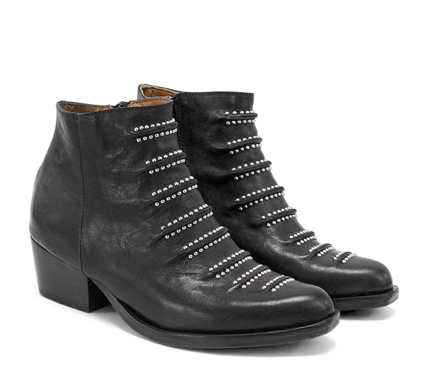 Calleen Cordero Tiba Short Boot Black Leather W/ Nickel Art