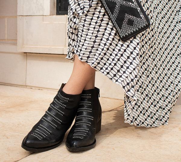 Calleen Cordero Tiba Short Boot Black Leather W/ Nickel Art