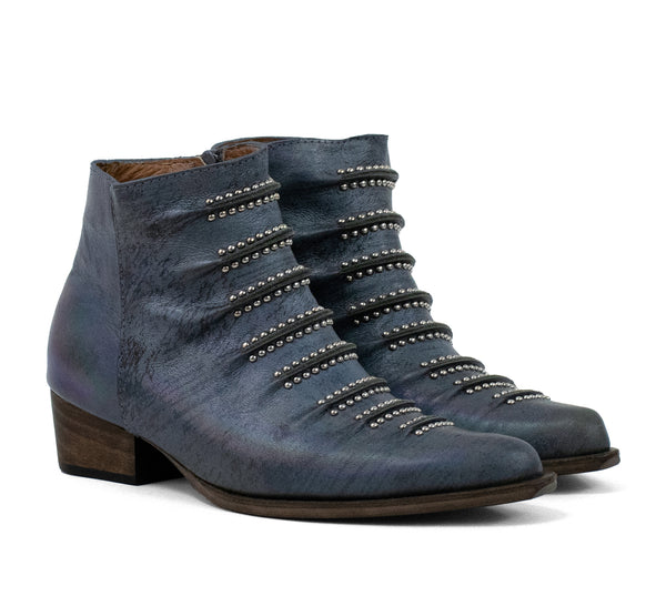 Calleen Cordero Tiba Short Boot Oil Blue Leather W/ Nickel Art