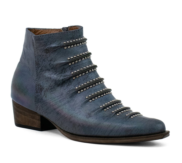 Calleen Cordero Tiba Short Boot Oil Blue Leather W/ Nickel Art