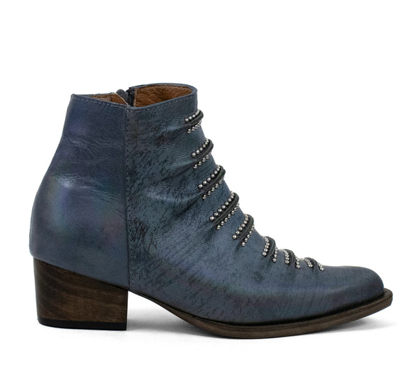 calleen cordero Tiba Short Boot Oil Blue Leather w/ Nickel Art