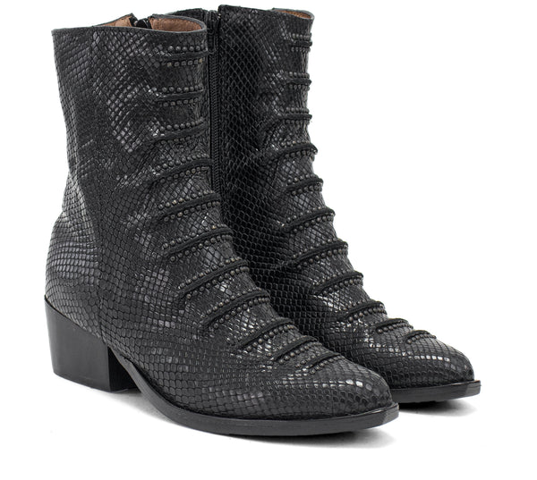 Calleen Cordero Tiba Tall Boot Black Embossed Lizard W/ Black Art
