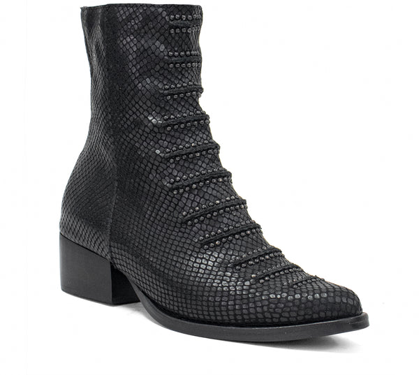 Calleen Cordero Tiba Tall Boot Black Embossed Lizard W/ Black Art