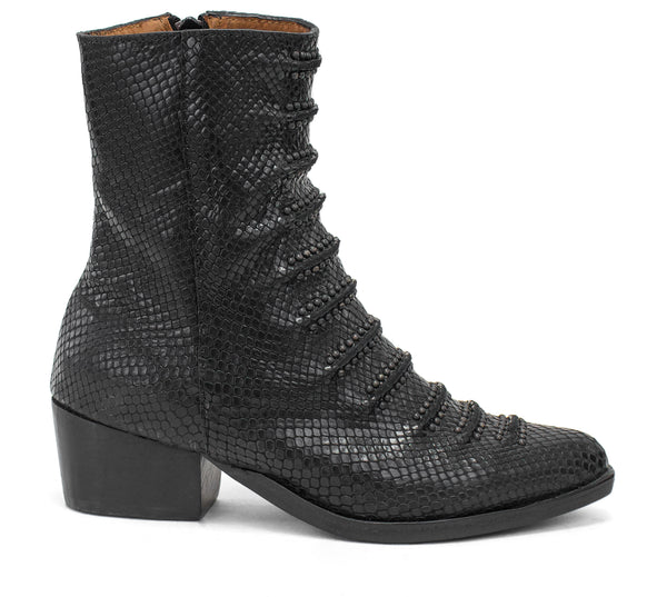 calleen cordero Tiba Tall Boot Black Embossed Lizard w/ Black Art