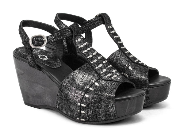 Calleen Cordero Tika A50 Wedge Brown Gold Linen W/ Nickel & Brass