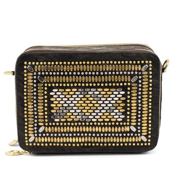 Calleen Cordero Tilda 100 New Size Messenger Navy Metallic W/ Brass And Nickel